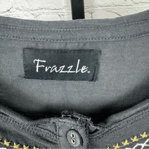 Frazzle Dark Gray Long Sleeves Embroidered Top Size Small - Picture 2 of 7